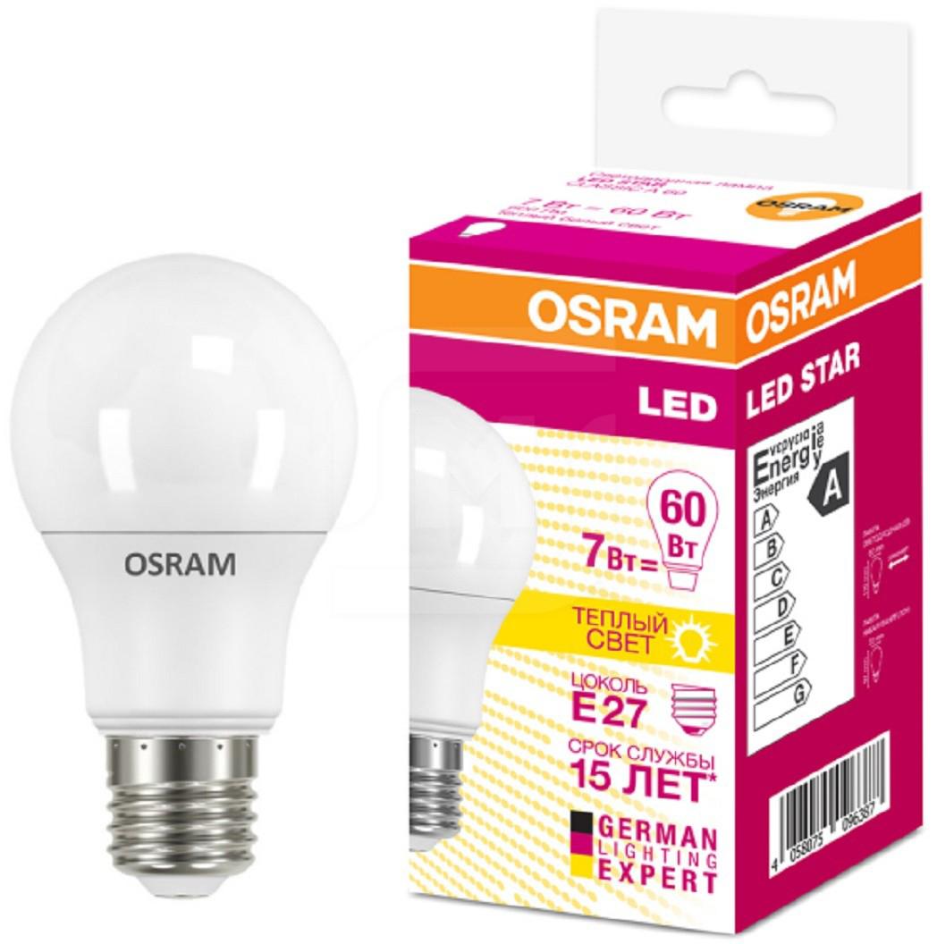 

Светодиодная лампа Osram теплый свет E27 7Вт груша