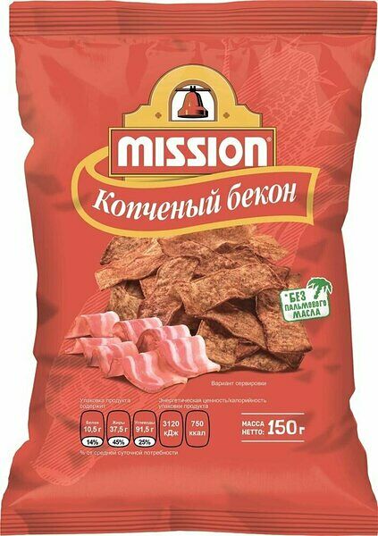 Чипсы кукурузные Mission Копчёный бекон 150 г