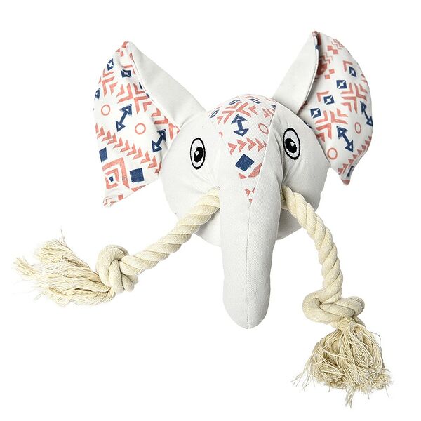 Игрушка для собак FOXIE Bohemia Слон с бивнями-канатами, шуршащей бумагой и пищалкой 21х22см