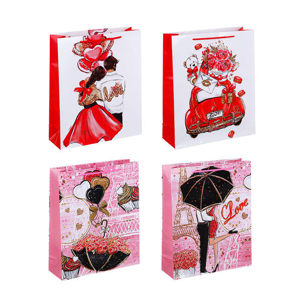 Ladecor пакет подарочный бумажный, 26x32x9 см, 4 дизайна, любовь