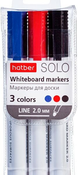 Набор маркеров Hatber Solo для магнитно-маркерных досок 2мм 3шт