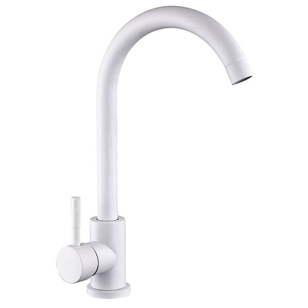 Союзкран смеситель для кухни, поворотный излив, керам. картридж 35мм, белый, нерж. сталь, ss01-r132