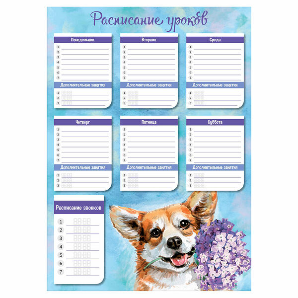 Расписание уроков СОБАЧКА С СИРЕНЬЮ А4,полноц.печать,мелованный карт/56849