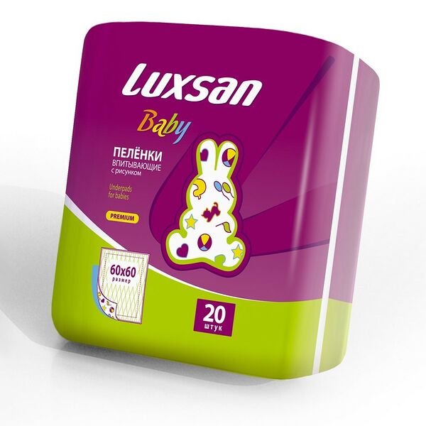 Пеленки LUXSAN Baby Premium 60*60 см с рисунком 20 шт Россия