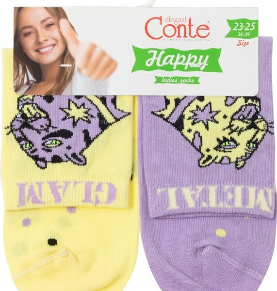 Носки женские Conte Happy желто-сиреневые Размер 36-39