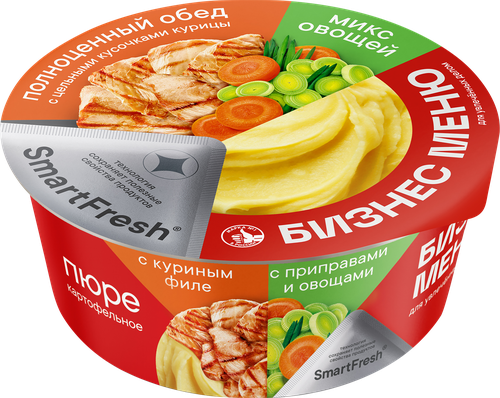 

Пюре картофельное Бизнес Меню с куриным филе с приправами и овощами, 110 г