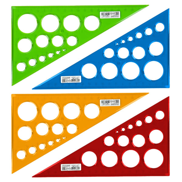 Треугольник пластиковый с окружностями Пифагор, 30х19 см,1шт в ассортименте