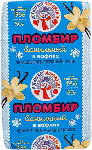 Мороженое Ногинское мороженое Пломбир классический ванильный в вафлях 12%, без змж, сэндвич, 80г