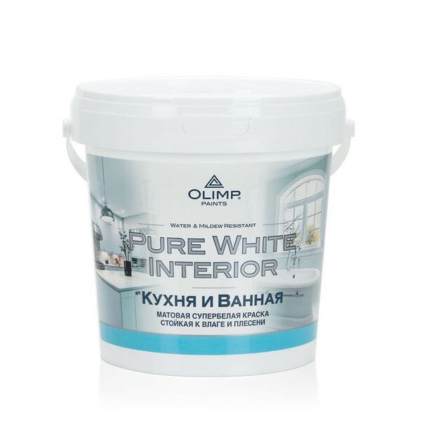 Краска влагостойкая Olimp Кухня и Ванная, 0.9 л, база А, супербелая