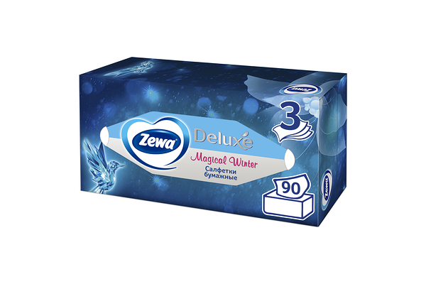 Салфетки бумажные Косметические Zewa Deluxe Дизайн 3-слойные 90 шт