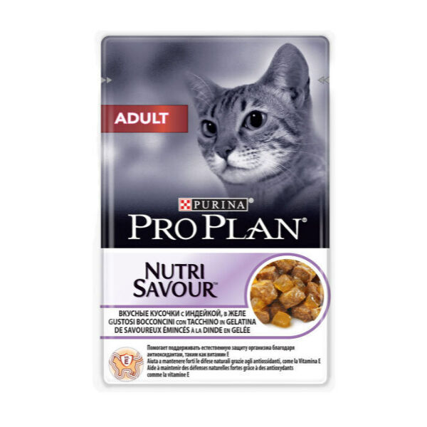 Корм консервированный ProPlan для взрослых кошек с индейкой в желе