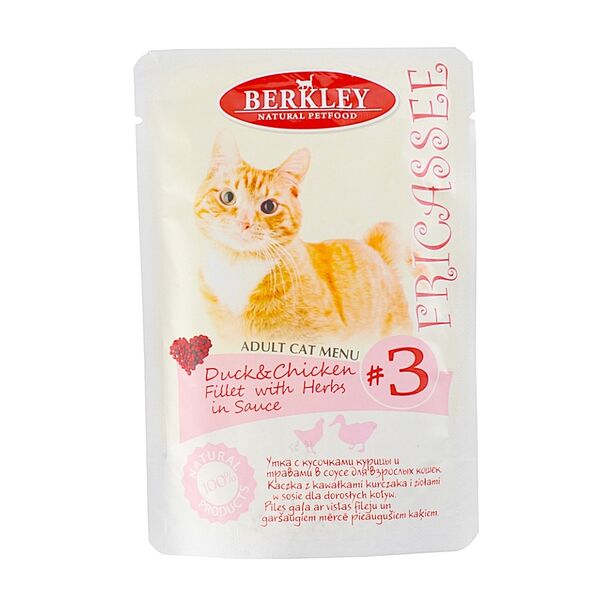 Корм для взрослых кошек Berkley Fricassee утка-курица-травы в соусе