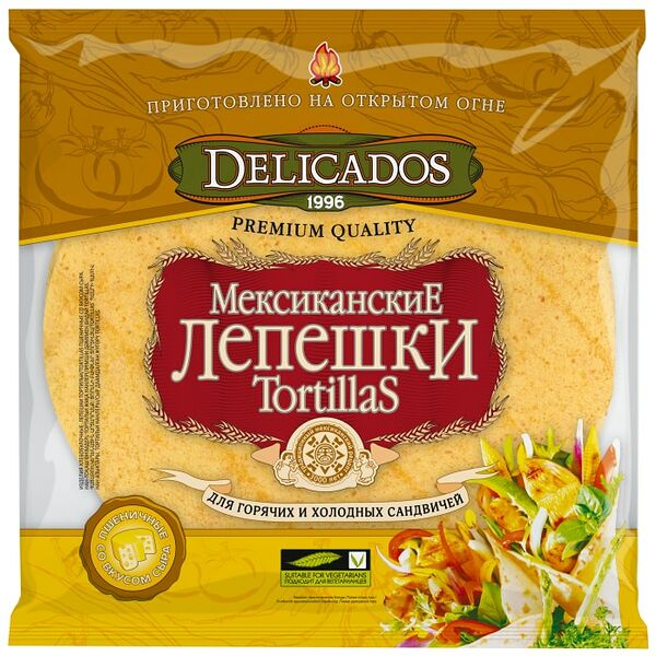 Лепешки Delicados Тортильи мексиканские пшеничные сырные 400г