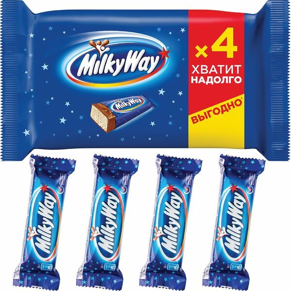 Milky Way шоколадный батончик с суфле, пачка 4шт по 26г