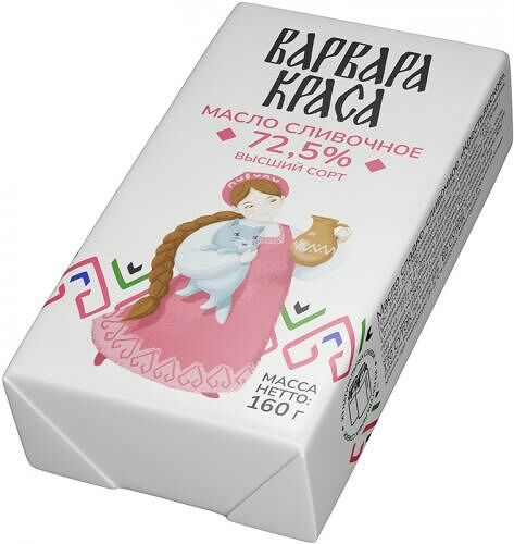 Масло сладко-сливочное Варвара Краса крестьянское, 72.5%