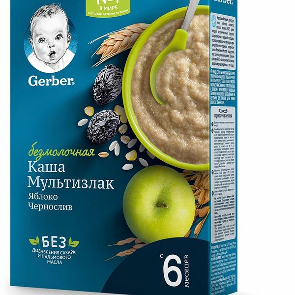 Каша мультизлак безмолочная Gerber яблоко и чернослив 6+