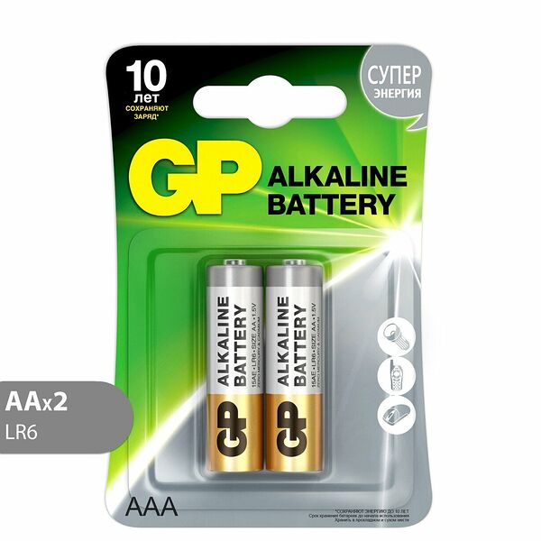 Батарейка GP алкалиновая типоразмера АА, 2 шт