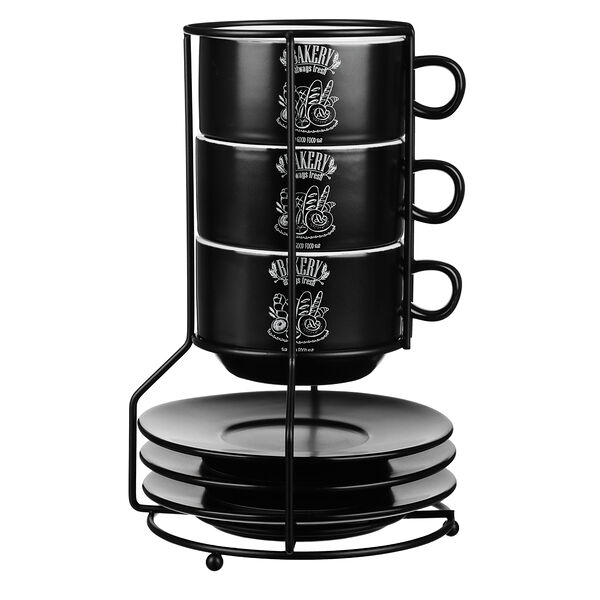 Millimi бейкери набор чайный 7 пр. на метал. подст, 16х16х24,5см, чаш. 260мл, блюд. 15см, керамика