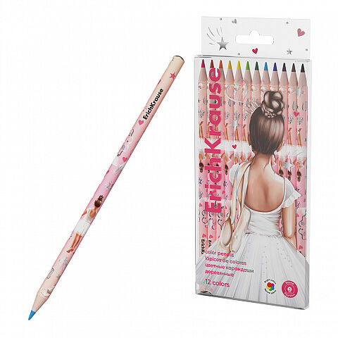 Цветные карандаши деревянные Erich Krause Pointes круглые грифель 3 мм 12 цветов