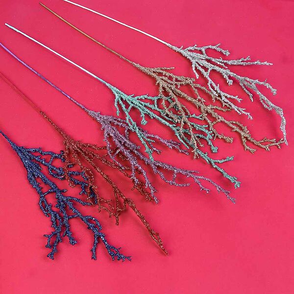 Украшение декоративное - ветка, с блеском, 75 см, пластик, 6 цветов, арт 1