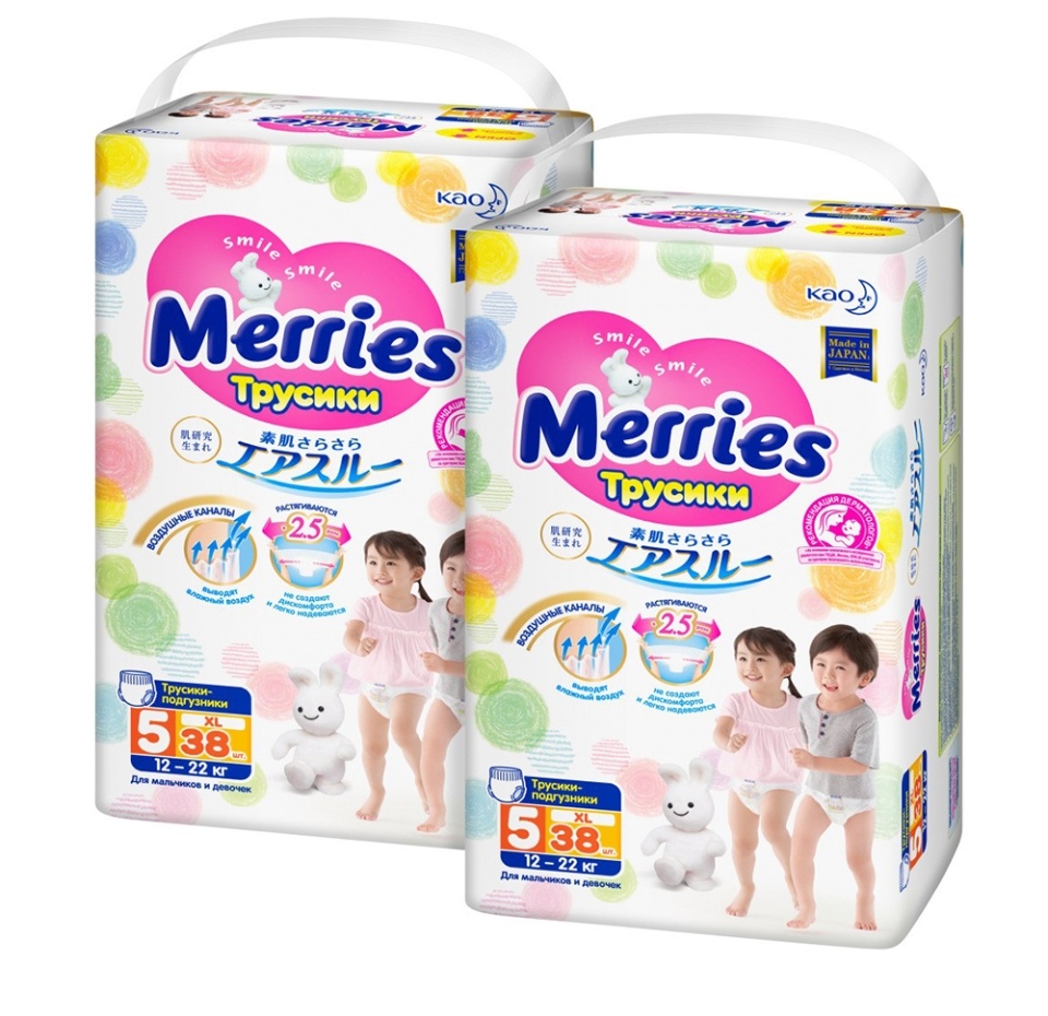 

Трусики-подгузники Merries для детей размер XL 12-22 кг 76 шт.
