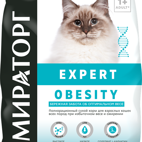 Корм сухой для взрослых кошек Мираторг Expert бережная забота об оптимальном весе, при избыточном весе и ожирении, 1.5 кг