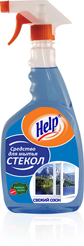 Средство для чистки и мытья стекол Help свежий озон с распылителем вес 750мл.