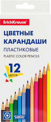 Карандаши цветные ErichKrause Basic пластиковые шестигранные, 12 цветов