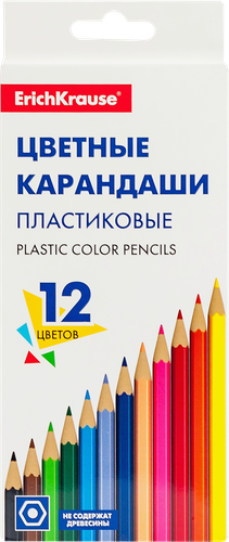 

Карандаши цветные ErichKrause Basic пластиковые шестигранные, 12 цветов