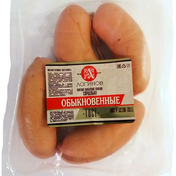 Сардельки Логинов О.Н. Обыкновенные категория Б вареные охлажденные 500г