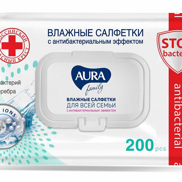 Салфетки влажные Aura Family 200 шт