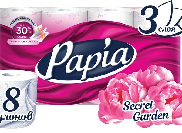 Туалетная бумага Papia Secret Garden ароматизированная 8 рулонов 3 слоя