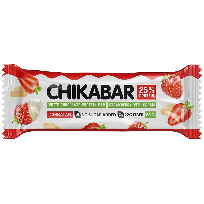 

Батончик протеиновый Chikalab с начинкой клубника со сливками глазированный 60 г
