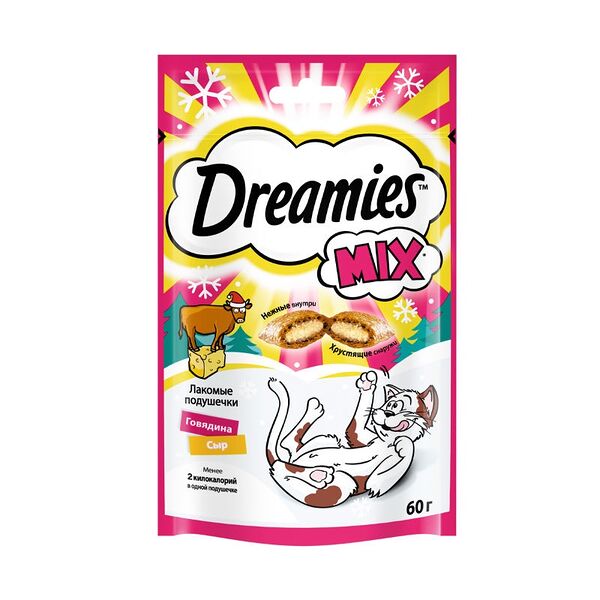 Лакомство для кошек Dreamies Mix подушечки с говядиной и сыром 60 г