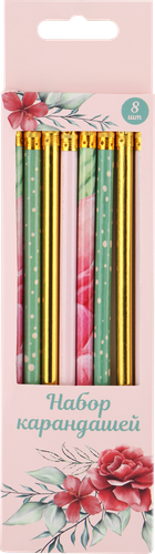 

Набор чернографитных карандашей Flowers HB, с ластиком, 8шт