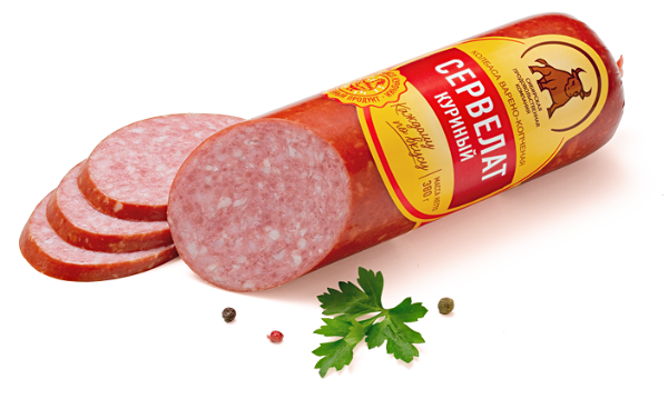 Колбаса варёно-копчёная Сервелат Куриный, Сибирская продовольственная компания