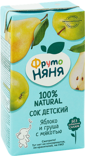 

Сок детский ФрутоНяня яблоко-груша с мякотью с 3 лет 500 мл