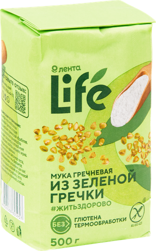 

Мука гречневая безглютеновая ЛЕНТА LIFE из непропаренной гречневой крупы, 500г