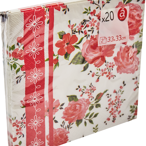 Салфетки Actuel двухслойные с цветами 33х33 см, 20 шт