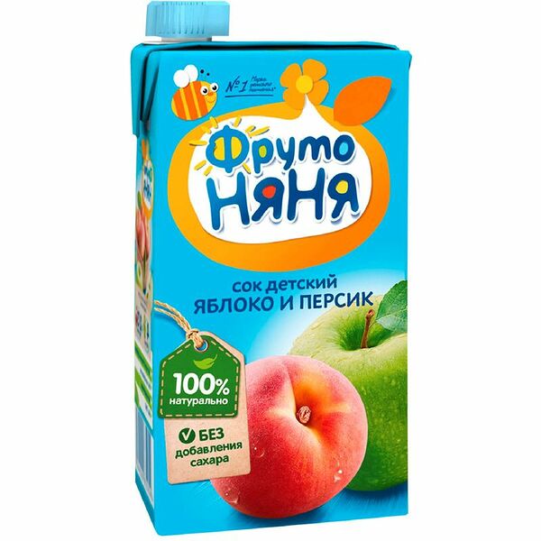 Сок ФрутоНяня яблочно-персиковый без сахара, 500мл