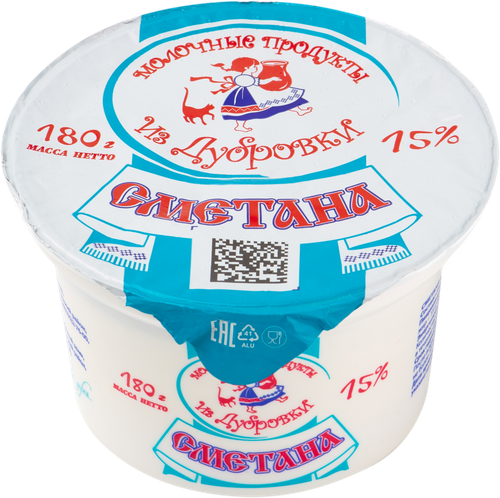 

Сметана Молочные Продукты Из Дубровки 15% 180 г