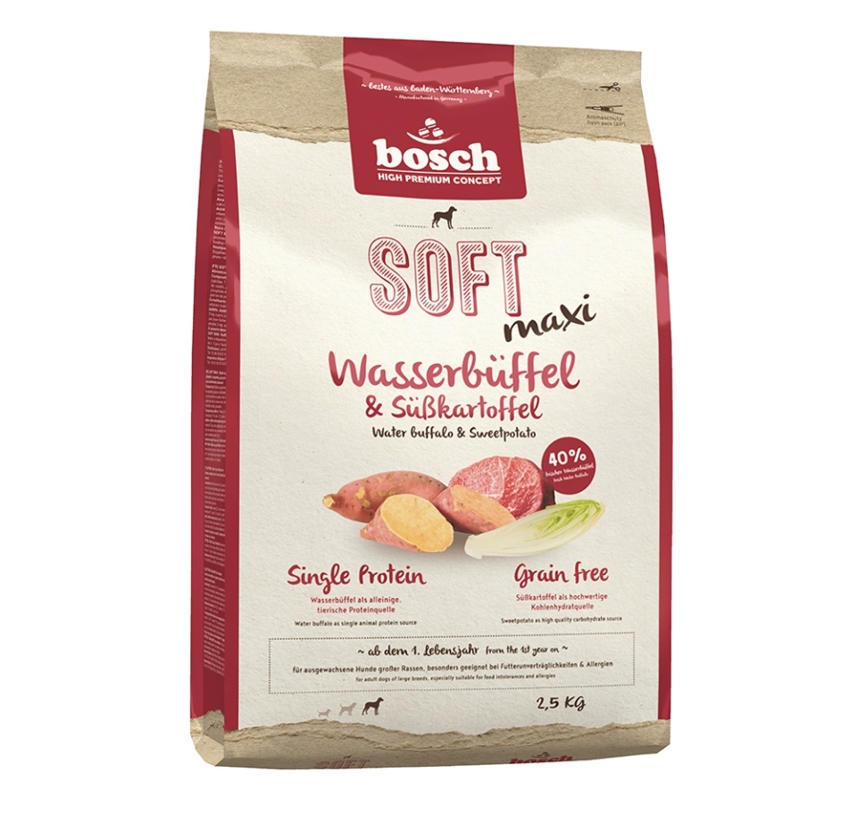 

Корм для собак Bosch Soft Maxi с буйволом и бататом полувлажный 2.5 кг, Германия