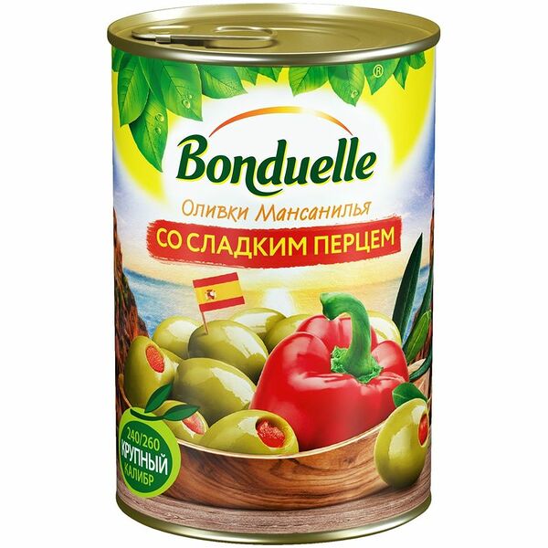 Оливки Bonduelle Мансанилья со сладким перцем, 300г