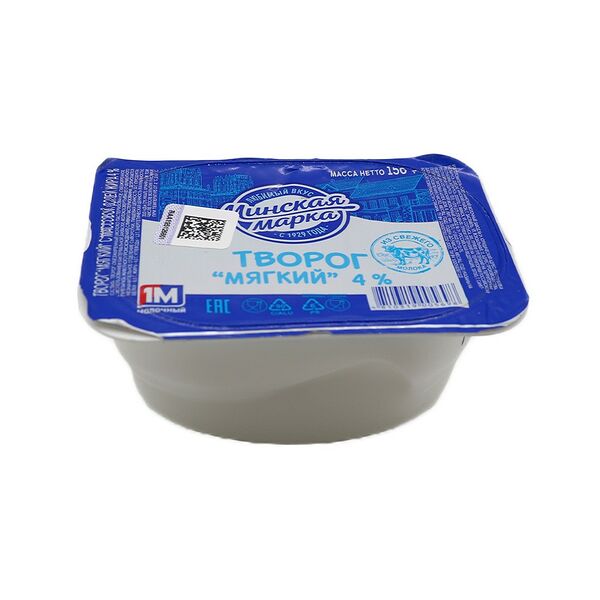 Творог мягкий жир. 4% п/ст. вес 150г Минская марка