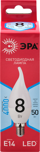 Лампа светодиодная ЭРА RED LINE LED BXS,E14, 8 Вт, свеча на ветру, нейтральный белый свет Арт.Б0051848