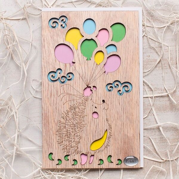 Открытка Shense ёжик с шариками