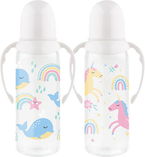 Бутылочка для кормления LUBBY Just 250мл, с молочной соской и ручкой, в ассортименте, с 0 месяцев, Арт. 27988