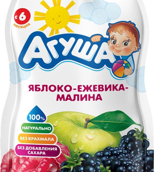 Агуша пюре яблоко-ежевика-малина фруктово-ягодное детское 90 г