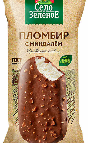 Мороженое Село зеленое Эскимо ваниль молочный шоколад с миндалем 15%, 80 г