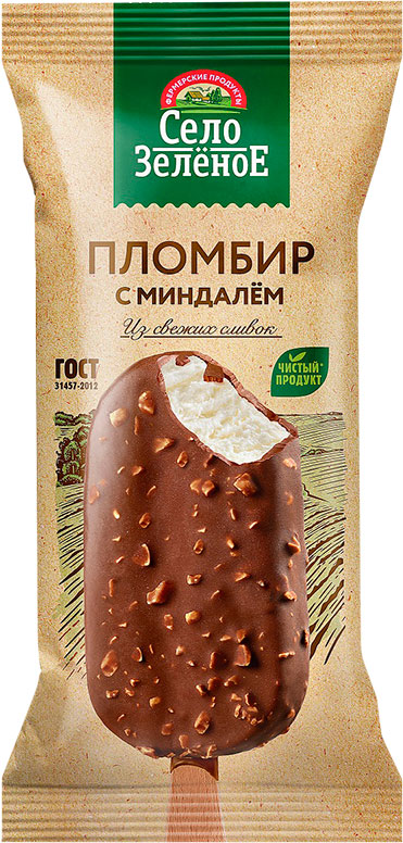 

Мороженое Село зеленое Эскимо ваниль молочный шоколад с миндалем 15%, 80 г